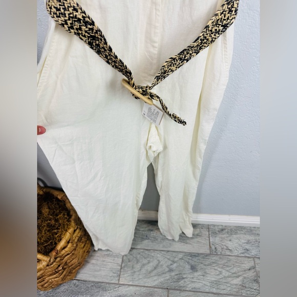 NWT Zara Cream White Linen Jumpsuit Woven Belted Mid Sleeve Romper Size Medium - Picture 7 of 11